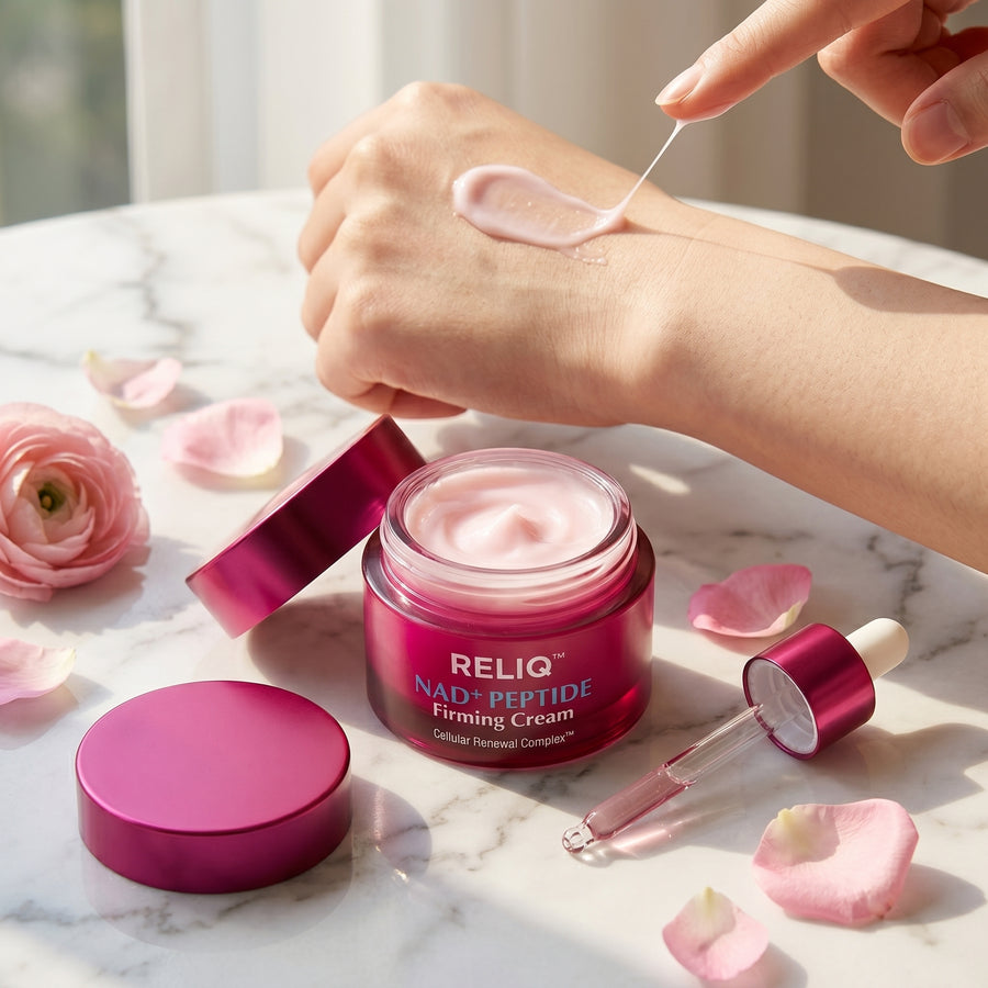 NAD+ at 5% concentration. 13 peptides. Designed to rebuild — not just look like it does.